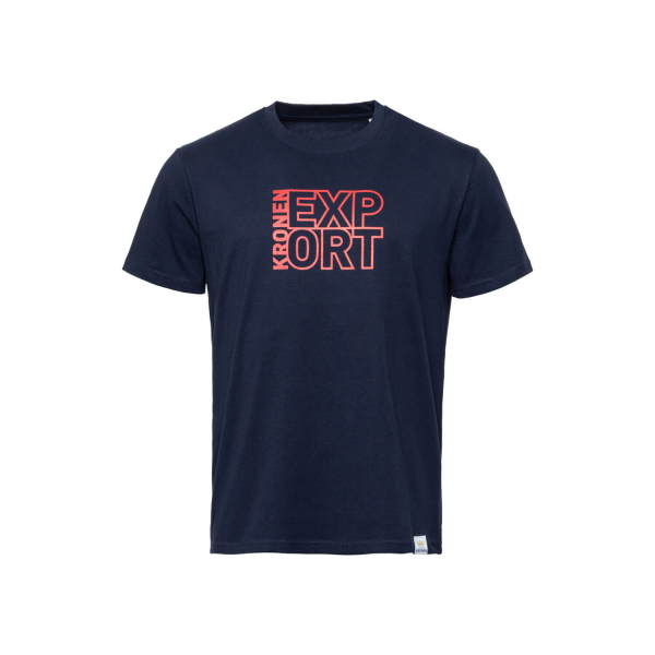 Frontalansicht Dortmunder Kronen T-Shirt dunkelblau mit Aufdruck „Kronen Export“ in rot